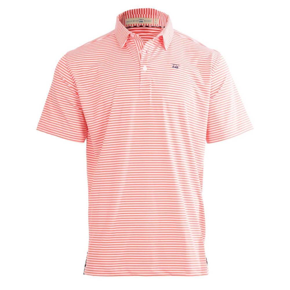 NEW BALD HEAD BLUES men's albatross polo in coral / white stripe